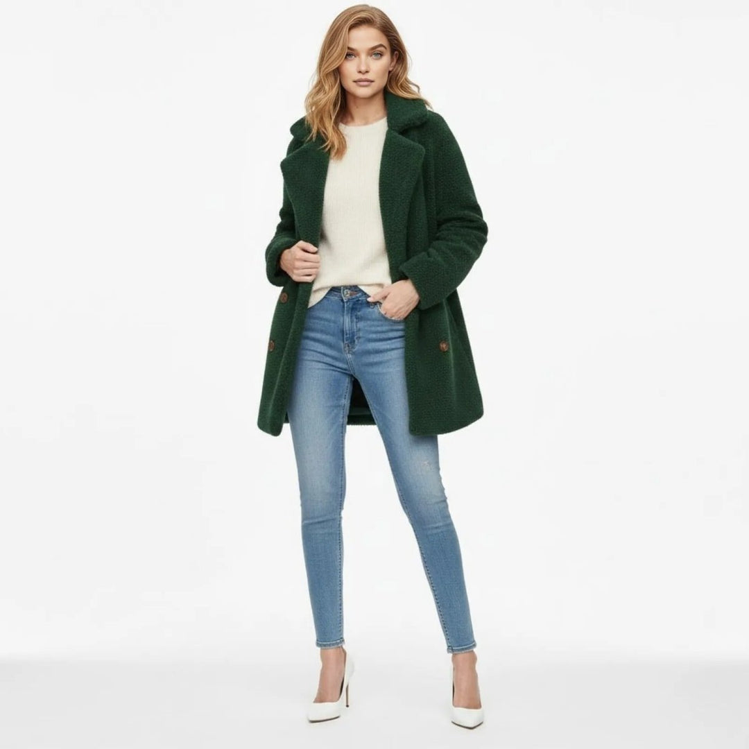 Kianna | Doppelreihiger Teddymantel mit Revers