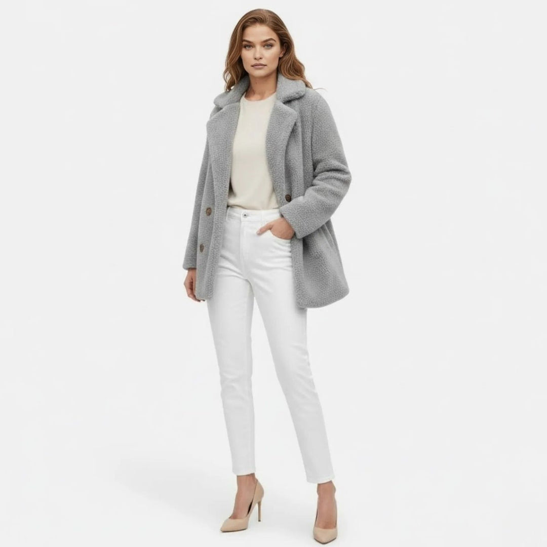 Kianna | Doppelreihiger Teddymantel mit Revers