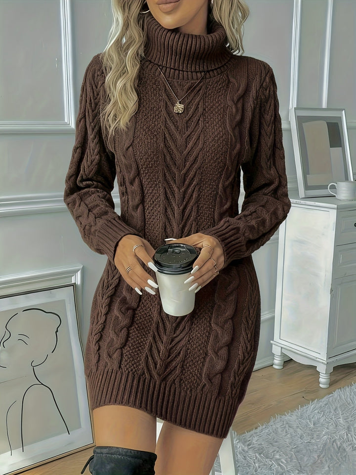 Gabriela | Mini-Strickkleid mit Rollkragen und Zopfmuster