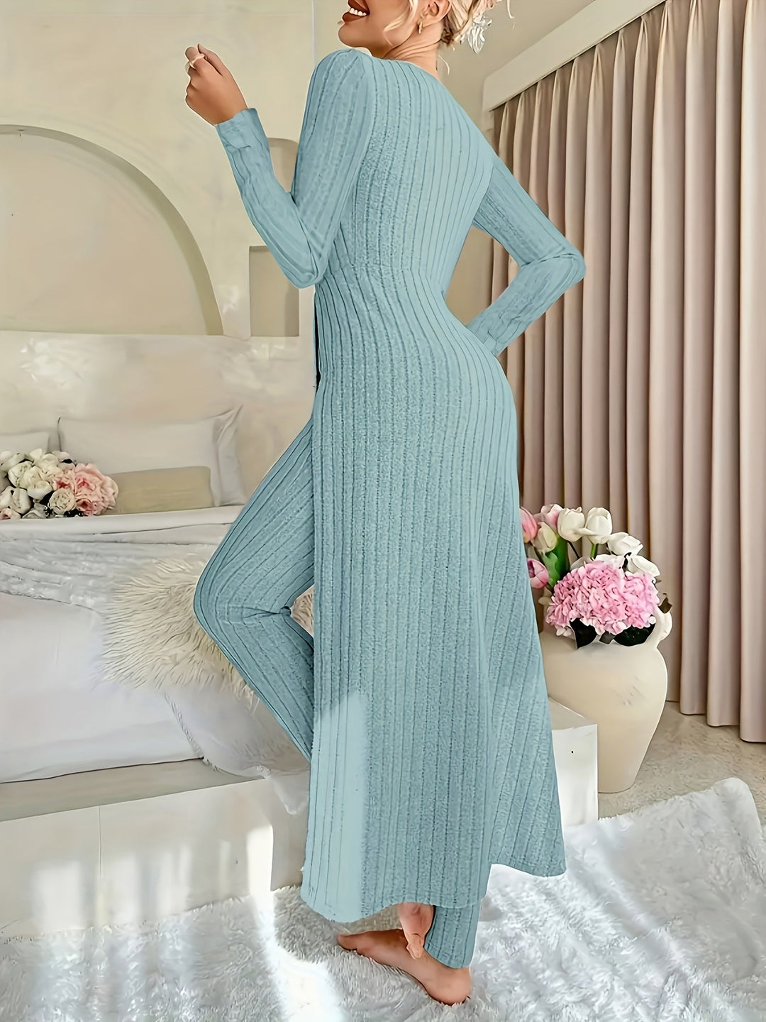 Frida | Loungewear-Set mit Rippstrick-Tunika und weiter Hose