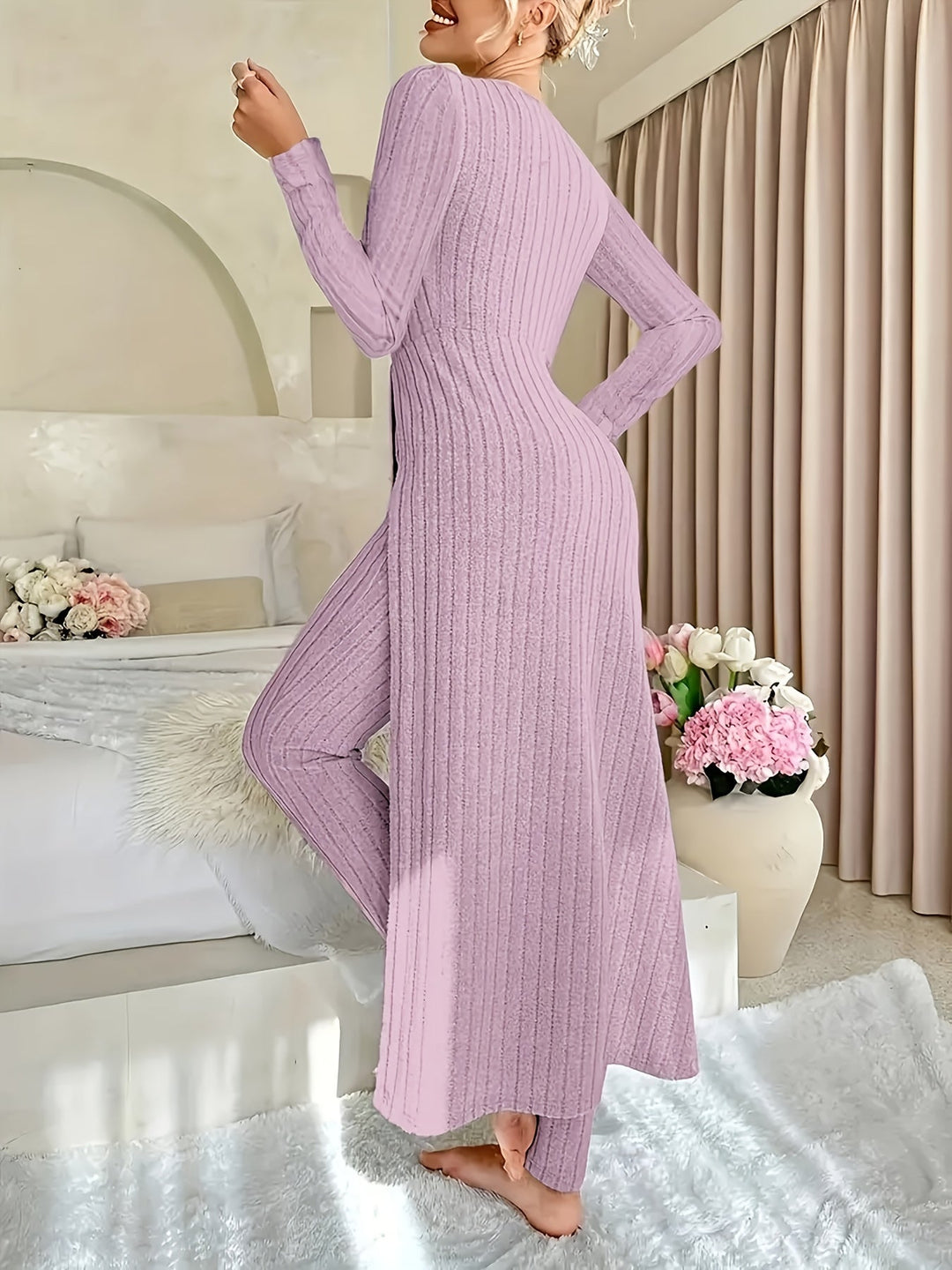 Frida | Loungewear-Set mit Rippstrick-Tunika und weiter Hose