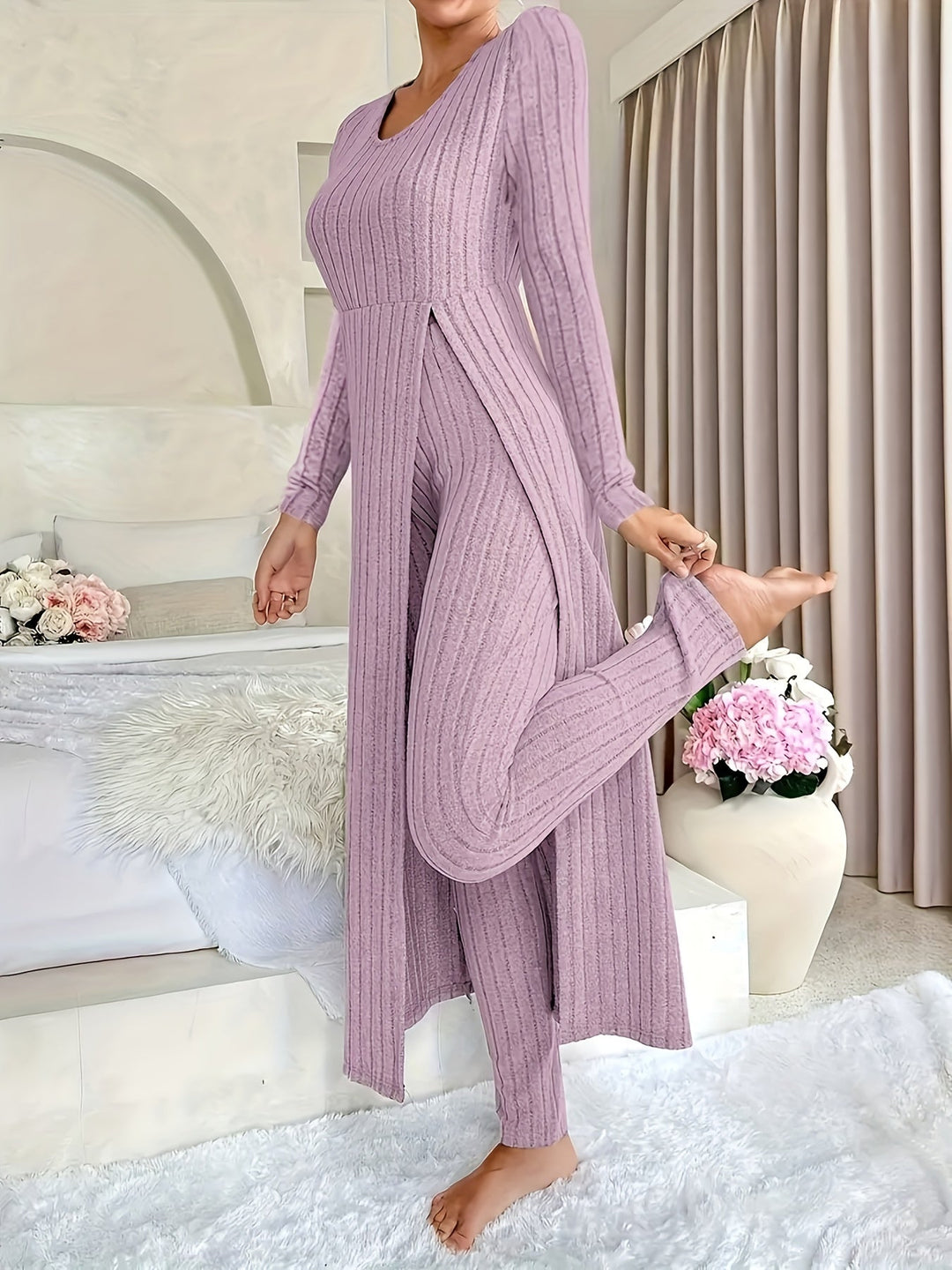 Frida | Loungewear-Set mit Rippstrick-Tunika und weiter Hose