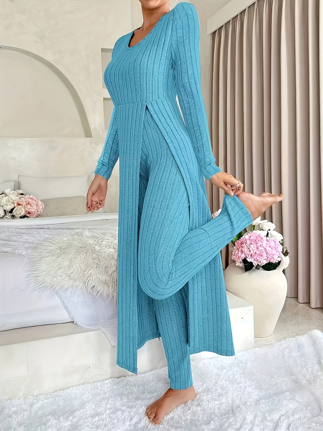 Frida | Loungewear-Set mit Rippstrick-Tunika und weiter Hose