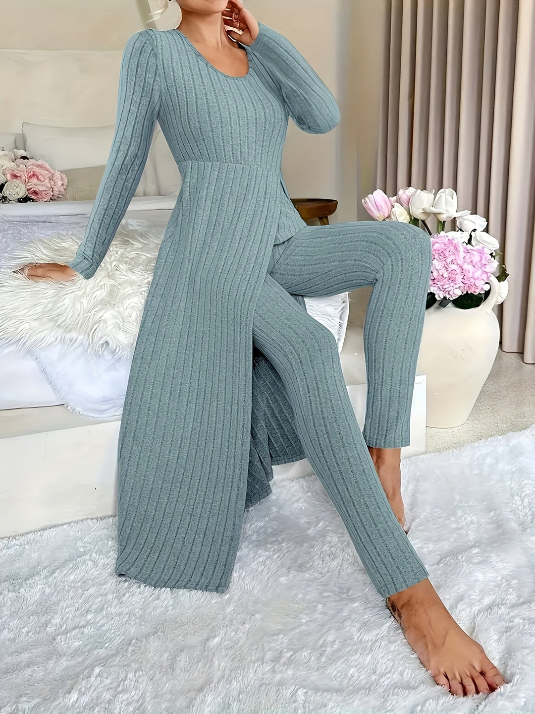 Frida | Loungewear-Set mit Rippstrick-Tunika und weiter Hose