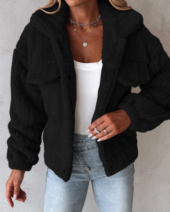 Rachel | Sherpa-Jacke mit Kragen und Knopfleiste