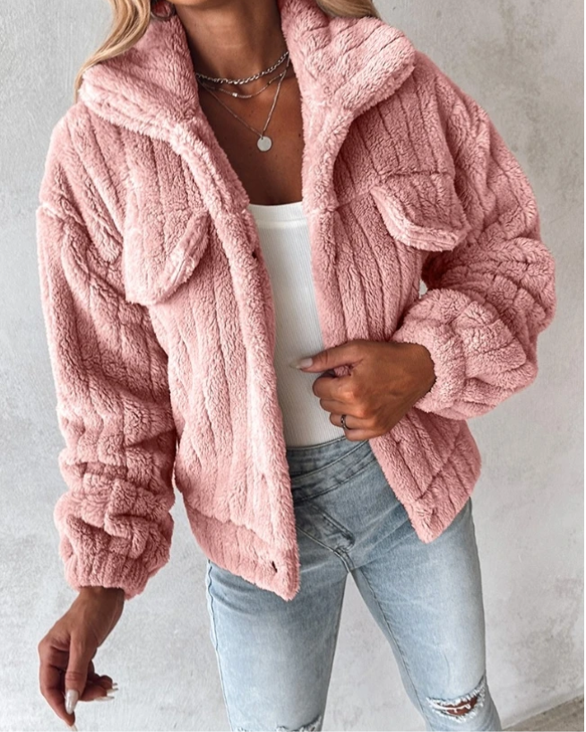 Rachel | Sherpa-Jacke mit Kragen und Knopfleiste