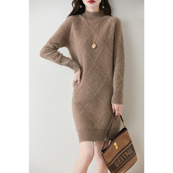 Susanne | Lockeres Strickkleid mit Rautenmuster