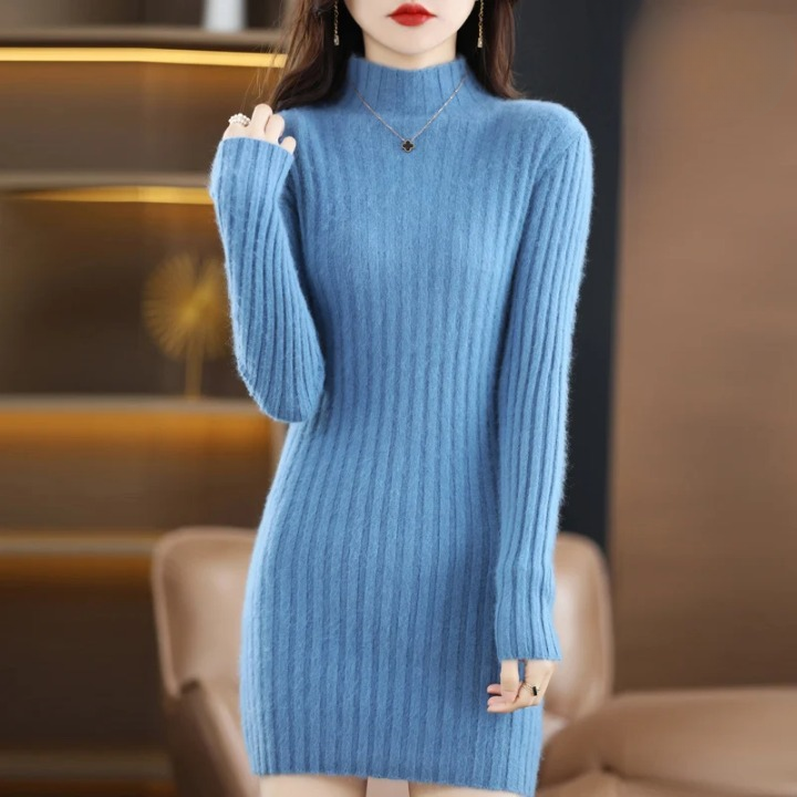 Annegret | Rollkragen-Strickkleid mit langen Ärmeln