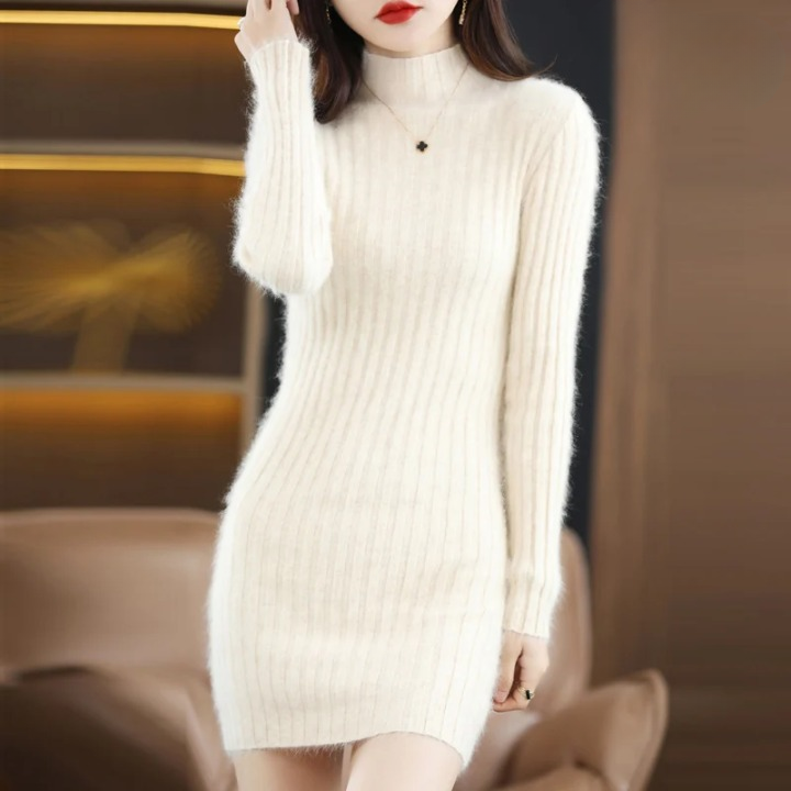 Annegret | Rollkragen-Strickkleid mit langen Ärmeln