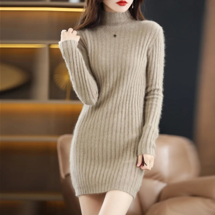 Annegret | Rollkragen-Strickkleid mit langen Ärmeln