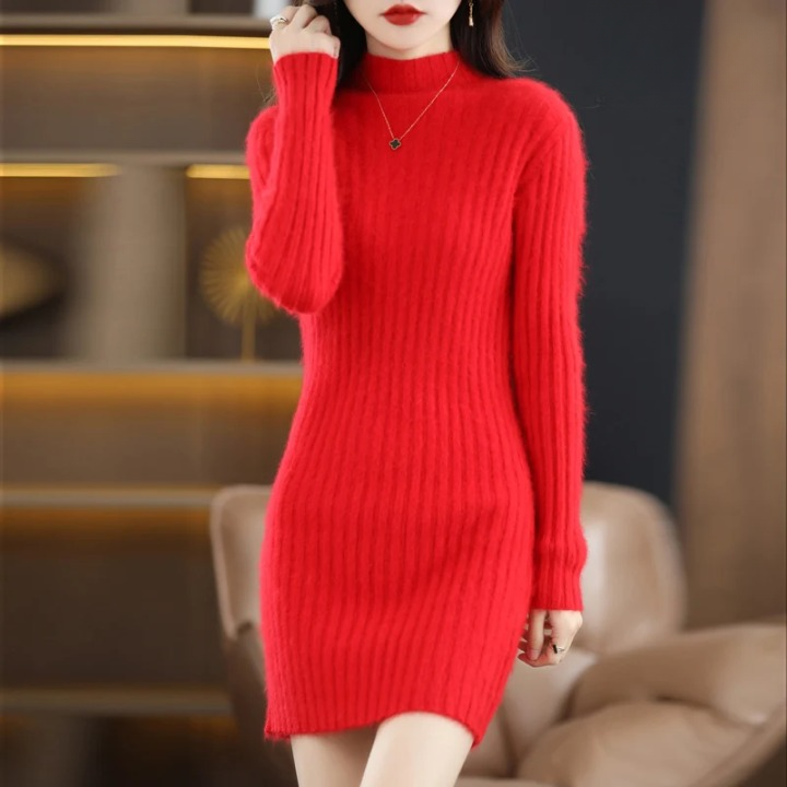 Annegret | Rollkragen-Strickkleid mit langen Ärmeln