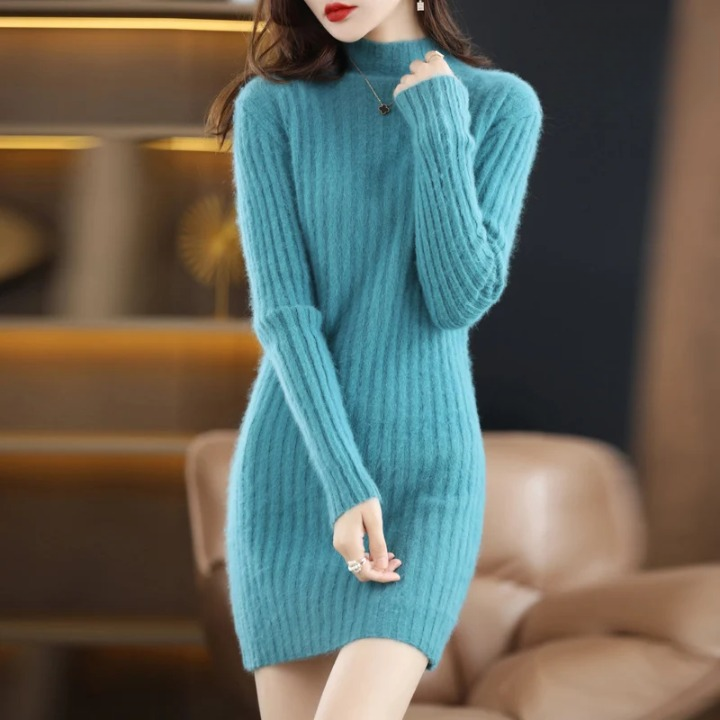 Annegret | Rollkragen-Strickkleid mit langen Ärmeln