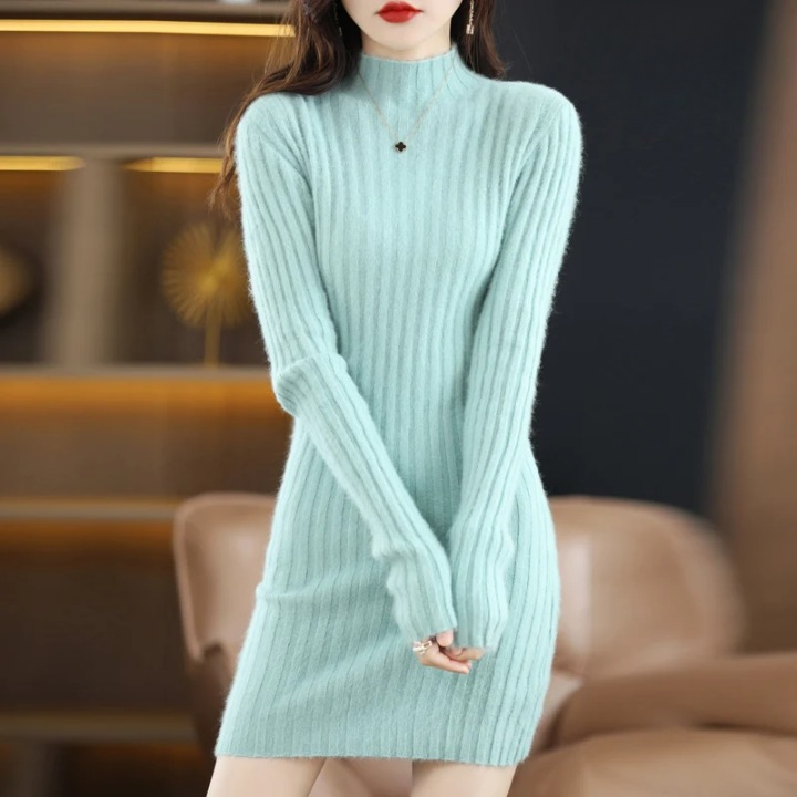 Annegret | Rollkragen-Strickkleid mit langen Ärmeln