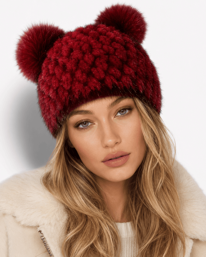 Runa | Kunstfell-Beanie mit Doppel-Pompon