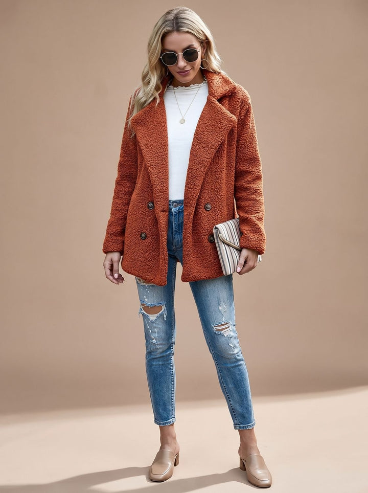 Irma | Oversized Teddyjacke mit Revers und Zweireiher