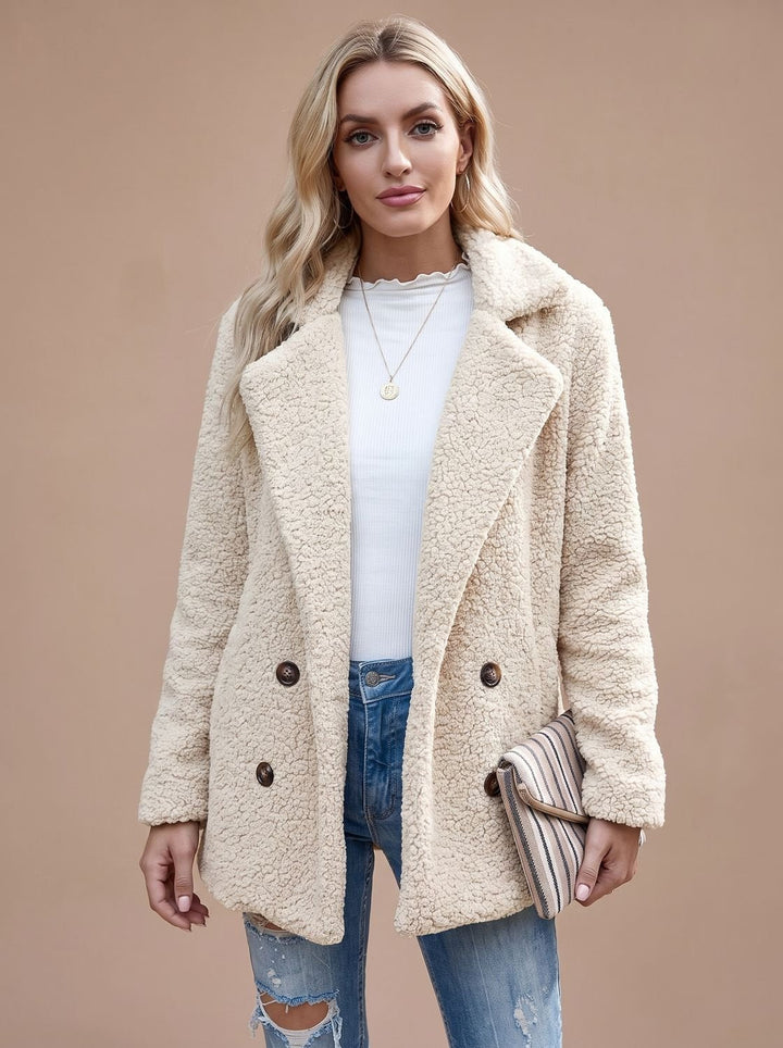Irma | Oversized Teddyjacke mit Revers und Zweireiher