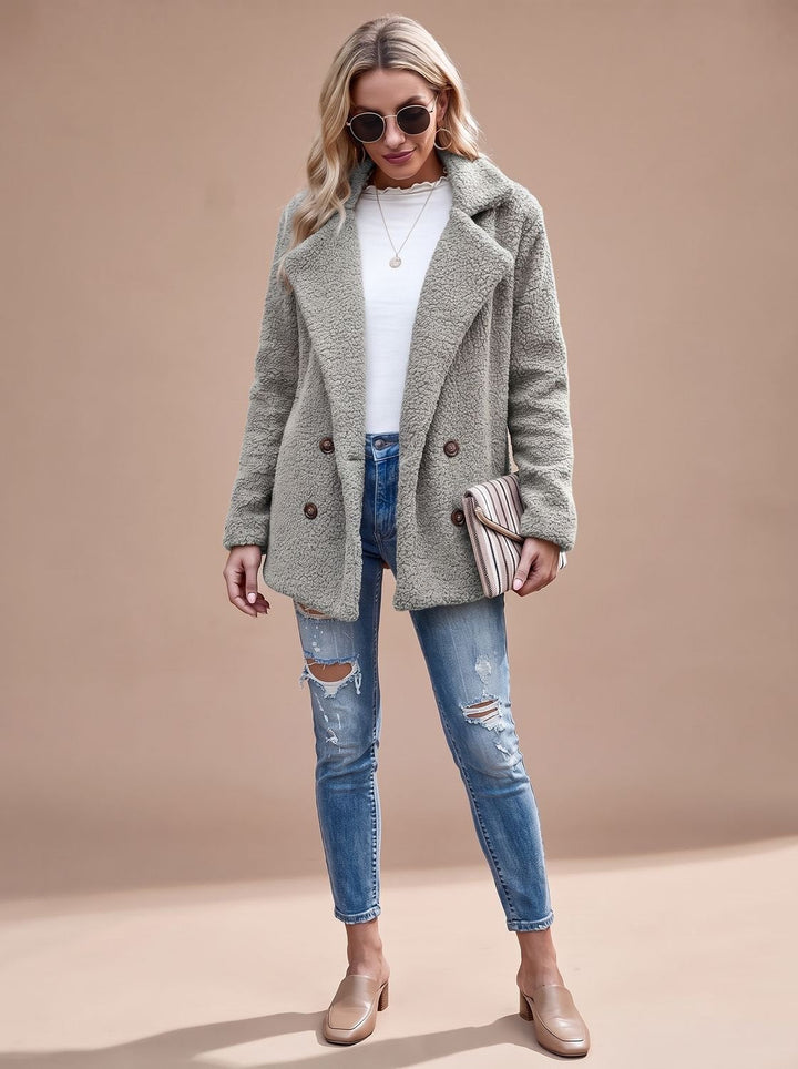 Irma | Oversized Teddyjacke mit Revers und Zweireiher