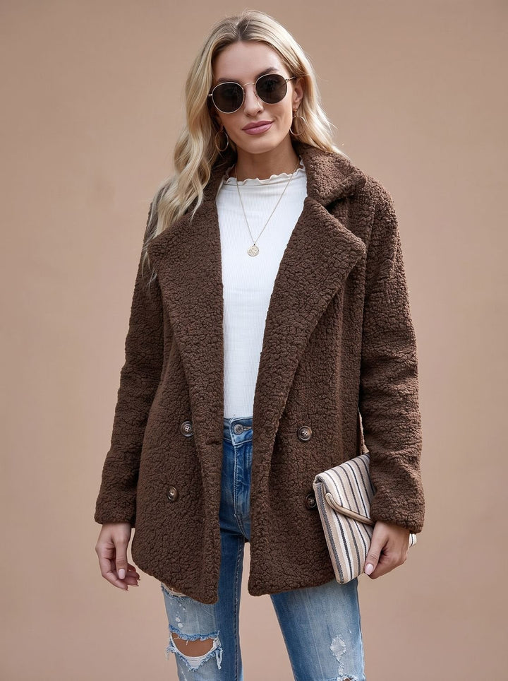 Irma | Oversized Teddyjacke mit Revers und Zweireiher