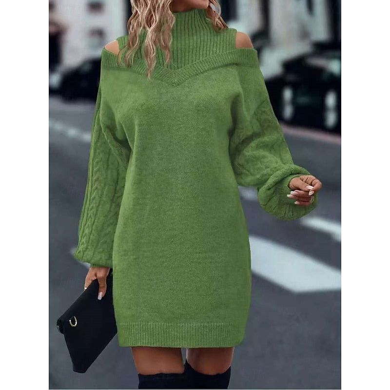 Wilhelmina | Strickkleid mit Rollkragen und Cold-Shoulder