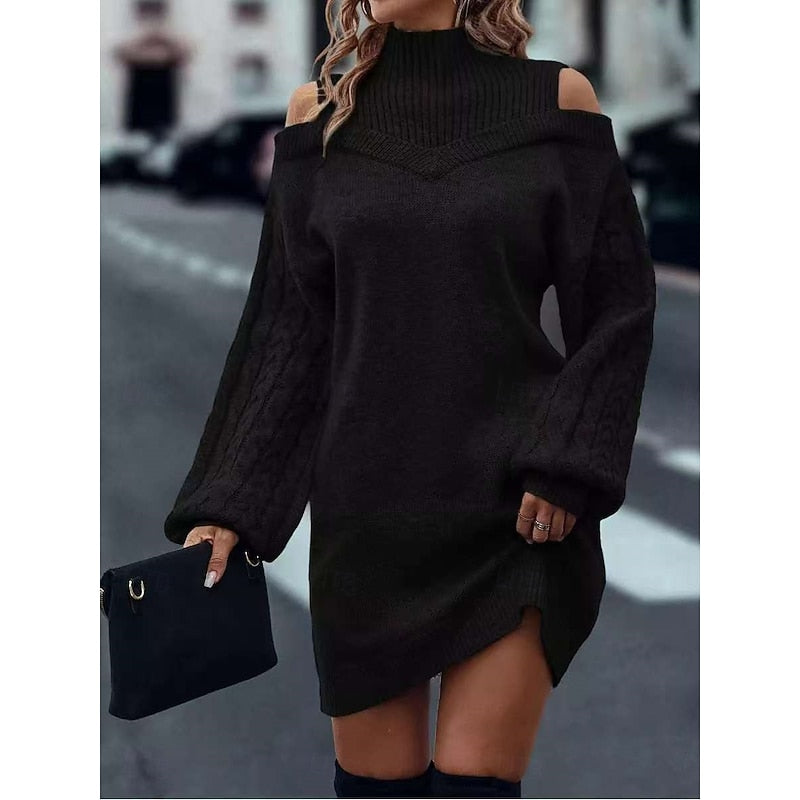 Wilhelmina | Strickkleid mit Rollkragen und Cold-Shoulder