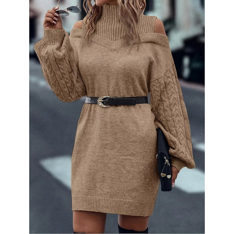 Wilhelmina | Strickkleid mit Rollkragen und Cold-Shoulder