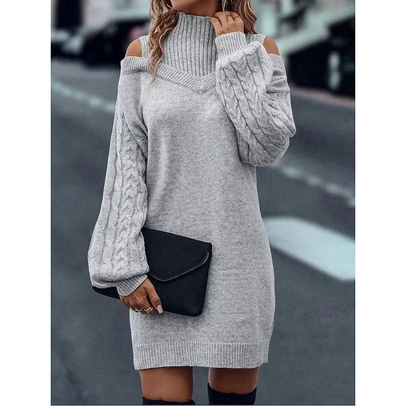 Wilhelmina | Strickkleid mit Rollkragen und Cold-Shoulder