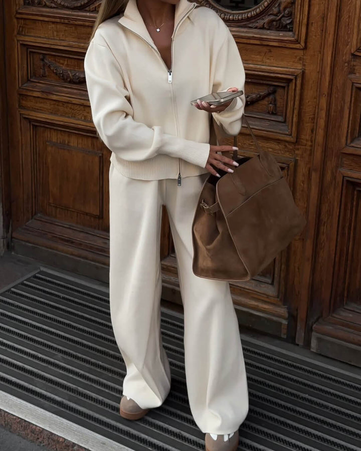 Zenzi | Strick-Set mit Zip-Jacke und weiter Hose