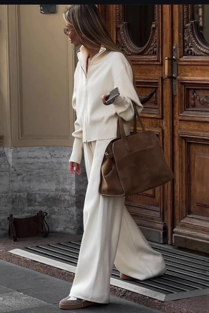 Zenzi | Strick-Set mit Zip-Jacke und weiter Hose