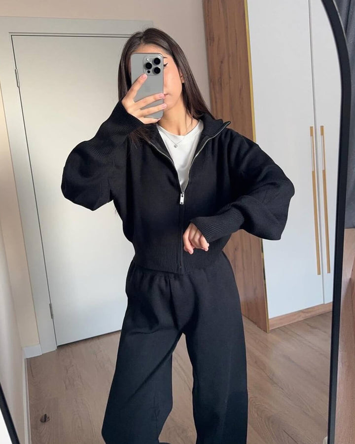Zenzi | Strick-Set mit Zip-Jacke und weiter Hose
