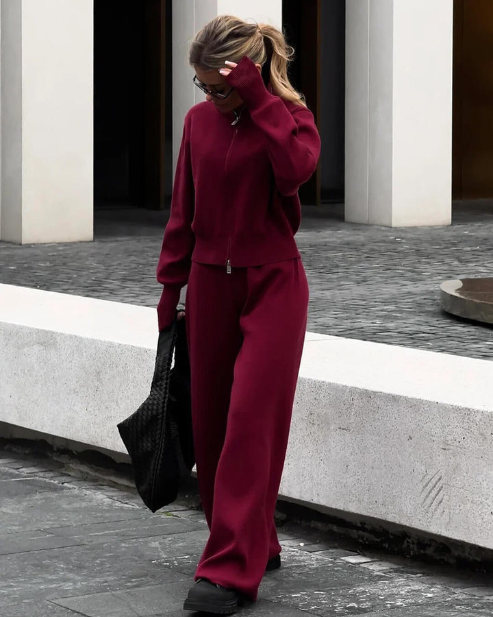 Zenzi | Strick-Set mit Zip-Jacke und weiter Hose